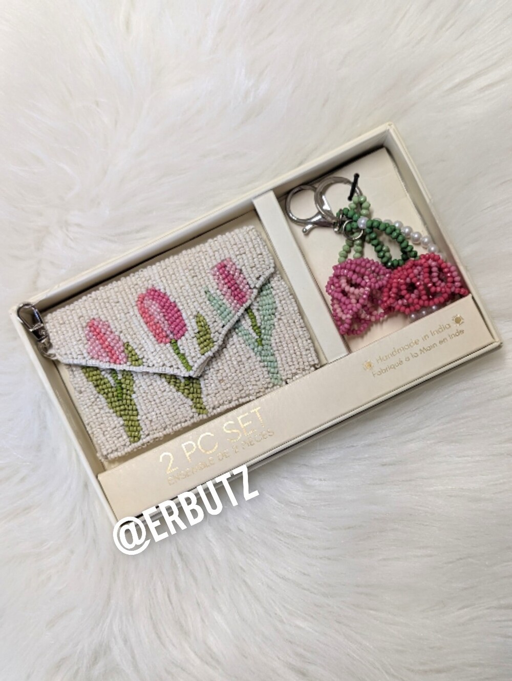 SOL and MER Beaded Tulip Envelope Card Holder & Bag Charm Keychain, Boxed Set 🌷